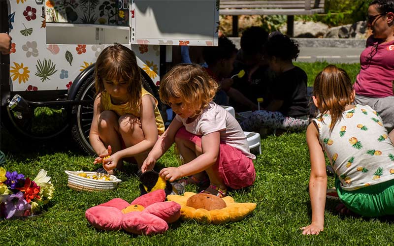 Children playing in the ramble during the Drop in activities