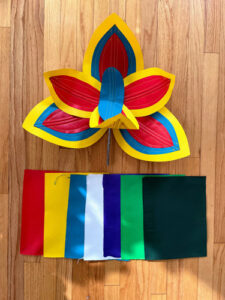 Orchid sculpture with the color palette the artist used.