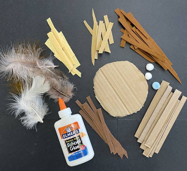 Materials needed for a children's activity laid out on the table.