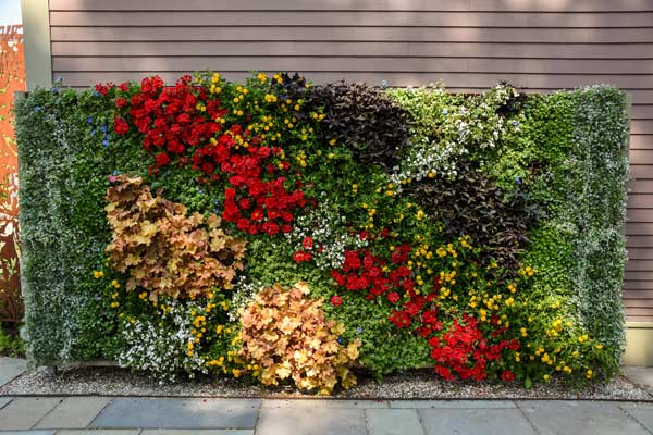 The sun wall features various flowers in a diagonal striped pattern.
