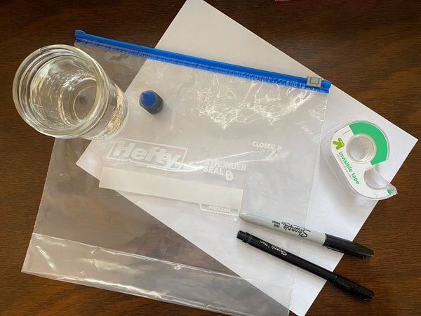 Materials needed for a children's activity laid out on the table.