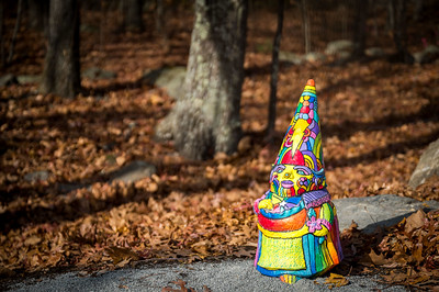 A decorated gnome during the fall at the Garden