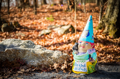 A decorated gnome during the fall at the Garden